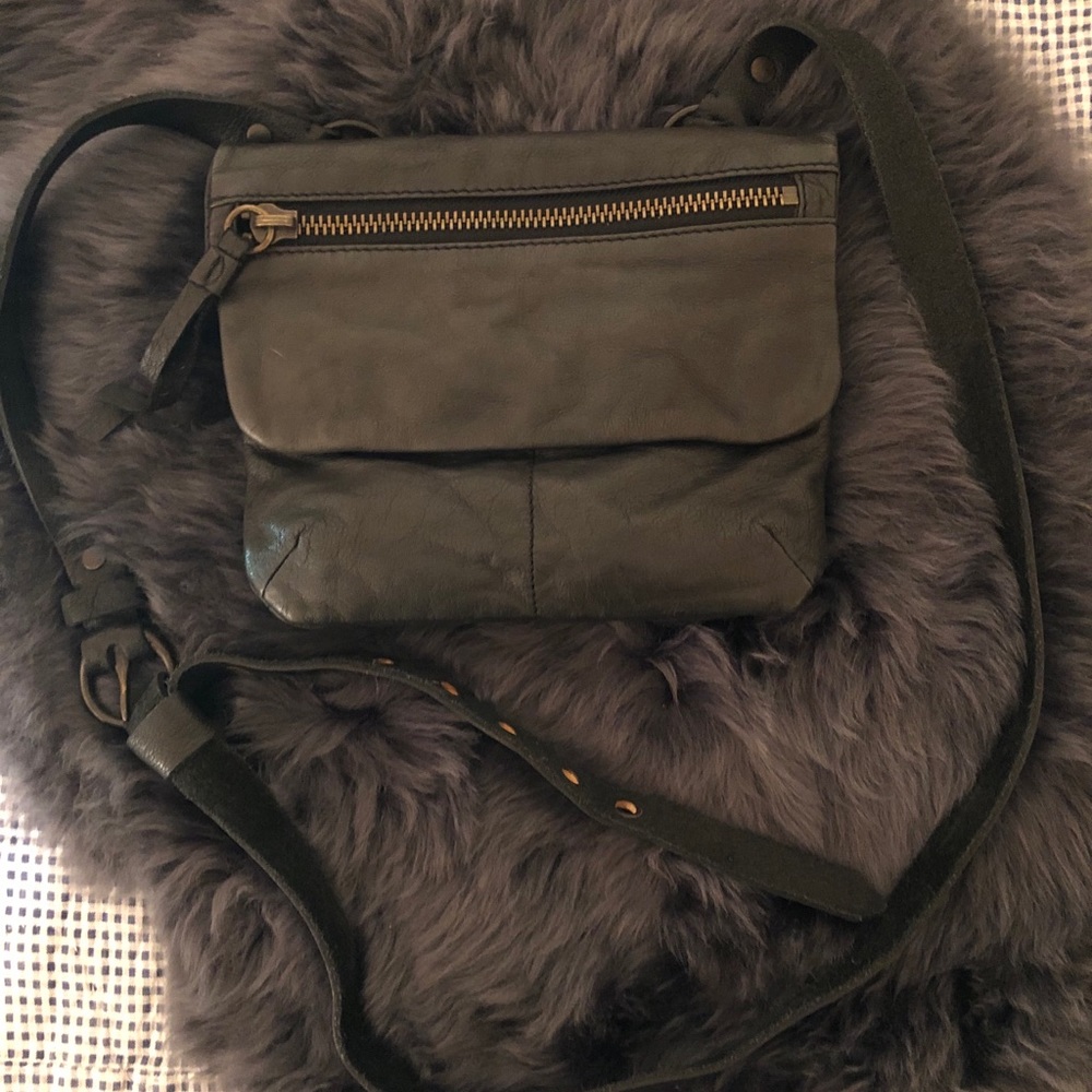 All Saints Black Leather Moto Crossbody Bag Purse